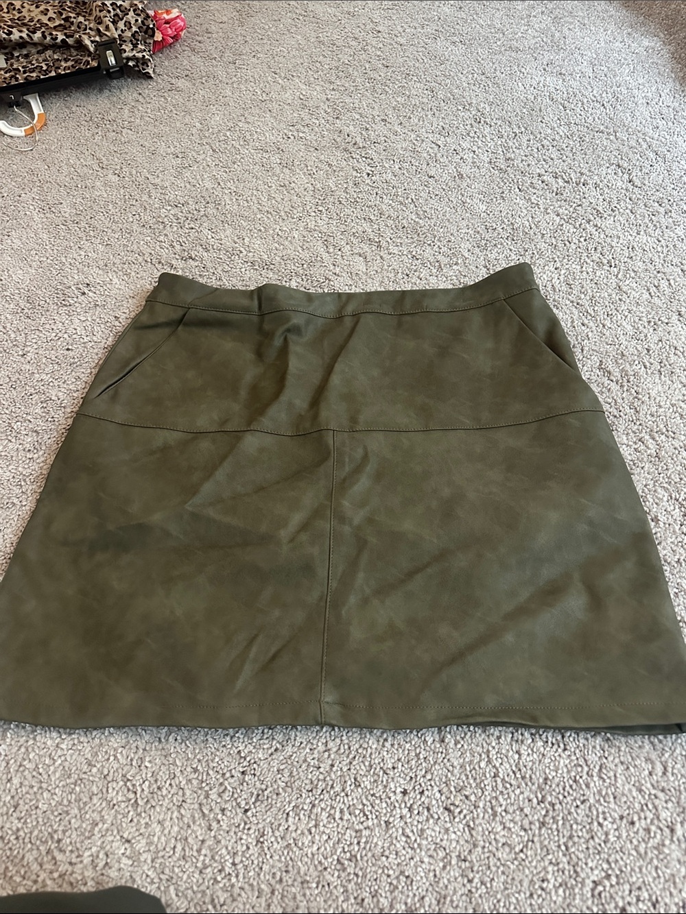 Shinestar Olive Green Mini Faux Leather Skirt